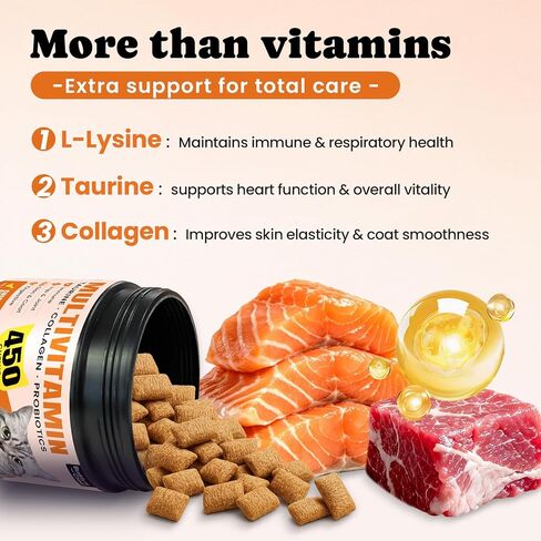 Cat Vitamin Treats with L-Lysine & Taurine – 12 Essential Vitamins & 5 Minerals, Cat Multivitamin Supplement for Immune, Joint & Skin Support, Daily Health Formula for Indoor & Senior Cats – 450 Chews in Kuwait