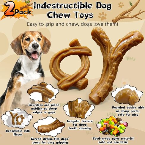 WOWBALA 2 Pack Dog Chew Toys for Aggressive Chewers,Indestructible Dog Toy for Medium Large Dogs, Chew Toys to Keep Dogs Busy,Super Chewer with Tough Nylon, Reduce Boredom & Anxiety in Saudi Arabia