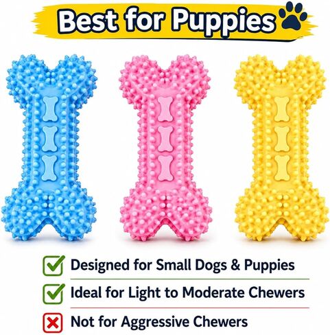 Chewzzle™ مجموعة من 3 ألعاب مضغ للكلاب الصغيرة وألعاب تسنين الجراء (3+ أشهر) | مادة TPR آمنة | 6×12 سم | للمضغ الخفيف إلى المعتدل | غير سامة | تم اختباره بواسطة SGS in Kuwait