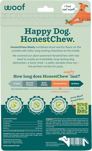 مضغ WOOF HonestChew Meaty Antler للكلاب - مصنوع من طبقة خارجية من لحم البقر الحقيقي ومكونات نباتية طبيعية - مقاومة للشظايا - أكثر أمانًا من الجلود الخام وعظام الكلاب - متوسط in Kuwait