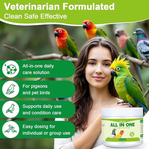 All in One Medicine Powder for Pigeon Parrots Canary Finches Parakeet Cockatiels Aviary Birds, Helps Maintain Digestive Balance Overall Vitality, Drinking Water Additive Wellness Support Powder in Kuwait