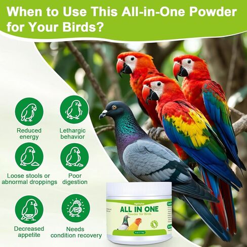 All in One Medicine Powder for Pigeon Parrots Canary Finches Parakeet Cockatiels Aviary Birds, Helps Maintain Digestive Balance Overall Vitality, Drinking Water Additive Wellness Support Powder in Kuwait