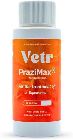 دعم معوي سائل للكلاب والقطط مع Vetr PraziMax - يستهدف الديدان الشريطية - زجاجة 60 مل مع قطارة - نكهة الدجاج المشوي in Kuwait