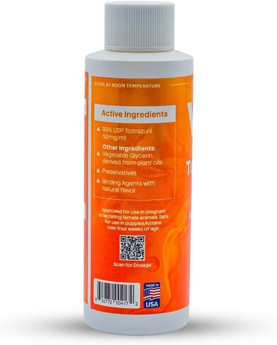 Toltrazuril, Apple Flavored 5.0% for Horses, Dogs, Cats, 120mL/4 Ounce, for Non-Food Chain Animals in Kuwait