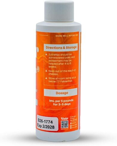 Toltrazuril, Apple Flavored 5.0% for Horses, Dogs, Cats, 120mL/4 Ounce, for Non-Food Chain Animals in Kuwait