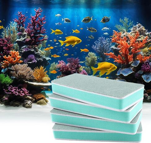 4-Pack Fish Tank Cleaning Tools - Double Sided Aquarium Sponge Brush - Glass Aquarium Scrubber Sponge - Surface Buildew Remover for Fish Tank - Non-Scratch EVA Pad in Kuwait