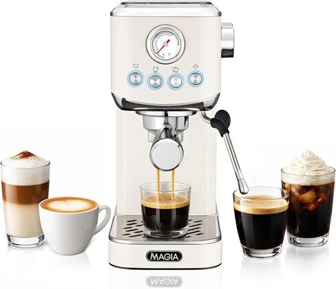 Zulay Kitchen Magia Compact Espresso Machine – 20 Bar Coffee Maker with Milk Frother Steam Wand, Latte & Cappuccino Maker, 1350W Fast Heating, 40oz Removable Water Tank, Stainless Steel – Silver in Kuwait