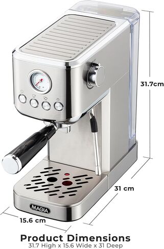 Zulay Kitchen Magia Compact Espresso Machine – 20 Bar Coffee Maker with Milk Frother Steam Wand, Latte & Cappuccino Maker, 1350W Fast Heating, 40oz Removable Water Tank, Stainless Steel – Silver in Saudi Arabia