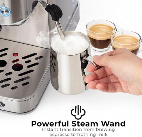 Zulay Kitchen Magia Compact Espresso Machine – 20 Bar Coffee Maker with Milk Frother Steam Wand, Latte & Cappuccino Maker, 1350W Fast Heating, 40oz Removable Water Tank, Stainless Steel – Silver in Saudi Arabia