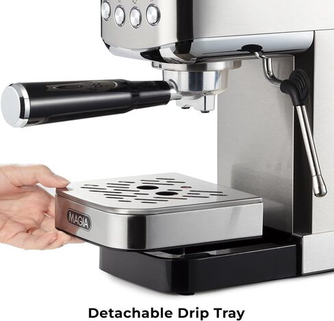 Zulay Kitchen Magia Compact Espresso Machine – 20 Bar Coffee Maker with Milk Frother Steam Wand, Latte & Cappuccino Maker, 1350W Fast Heating, 40oz Removable Water Tank, Stainless Steel – Silver in Saudi Arabia