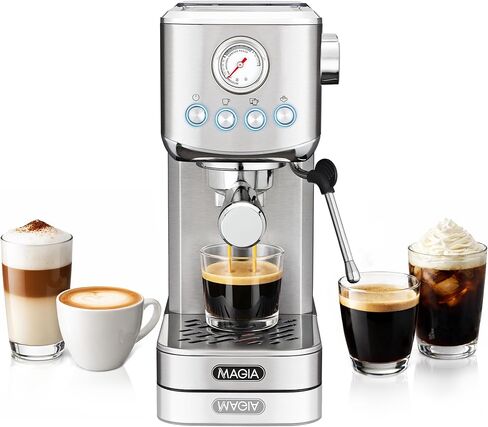 Zulay Kitchen Magia Compact Espresso Machine – 20 Bar Coffee Maker with Milk Frother Steam Wand, Latte & Cappuccino Maker, 1350W Fast Heating, 40oz Removable Water Tank, Stainless Steel – Silver in Saudi Arabia