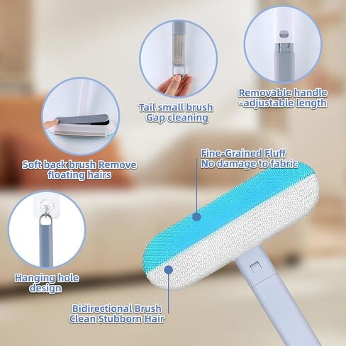 4 in 1 Pet Hair Remover - Washable & Reusable Long-Handle Tool, Gentle Removal for Dog/Cat Hair on Couch, Carpet, Furniture - Also Works for Window & Tile Cleaning (17.3inch) in Kuwait