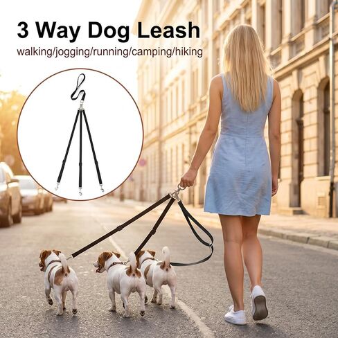 Retractable Dog Leash, 3 Way Triple Lead with Tangle Free Swivel Detachable Nylon Double Tug Leash Heavy Duty Multi Pet Chains for Walking 1 2 Or 3 Large Medium Small Dogs in Kuwait