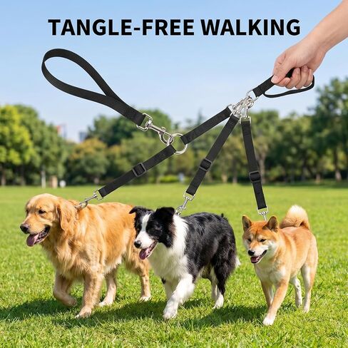 Retractable Dog Leash, 3 Way Triple Lead with Tangle Free Swivel Detachable Nylon Double Tug Leash Heavy Duty Multi Pet Chains for Walking 1 2 Or 3 Large Medium Small Dogs in Kuwait