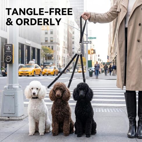 Retractable Dog Leash, 3 Way Triple Lead with Tangle Free Swivel Detachable Nylon Double Tug Leash Heavy Duty Multi Pet Chains for Walking 1 2 Or 3 Large Medium Small Dogs in Kuwait
