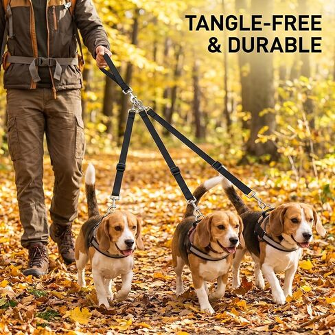 Retractable Dog Leash, 3 Way Triple Lead with Tangle Free Swivel Detachable Nylon Double Tug Leash Heavy Duty Multi Pet Chains for Walking 1 2 Or 3 Large Medium Small Dogs in Kuwait