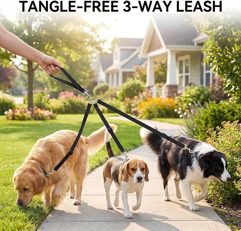 Retractable Dog Leash, 3 Way Triple Lead with Tangle Free Swivel Detachable Nylon Double Tug Leash Heavy Duty Multi Pet Chains for Walking 1 2 Or 3 Large Medium Small Dogs in Kuwait