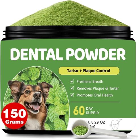 Dog Teeth Cleaning Powder, Dental Powder for Dogs Teeth Cleaning and Breath Fresh, Dog Tartar and Plaque Remover for Dental Care with Enzyme, Probiotics - Targets Tartar & Bad Breath - 150g in Kuwait
