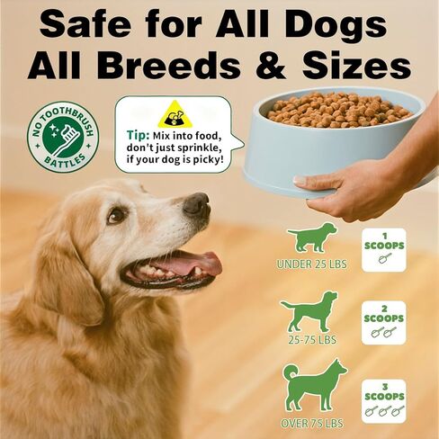 Dog Teeth Cleaning Powder, Dental Powder for Dogs Teeth Cleaning and Breath Fresh, Dog Tartar and Plaque Remover for Dental Care with Enzyme, Probiotics - Targets Tartar & Bad Breath - 150g in Kuwait