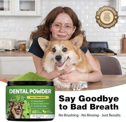 Dog Teeth Cleaning Powder, Dental Powder for Dogs Teeth Cleaning and Breath Fresh, Dog Tartar and Plaque Remover for Dental Care with Enzyme, Probiotics - Targets Tartar & Bad Breath - 150g in Kuwait