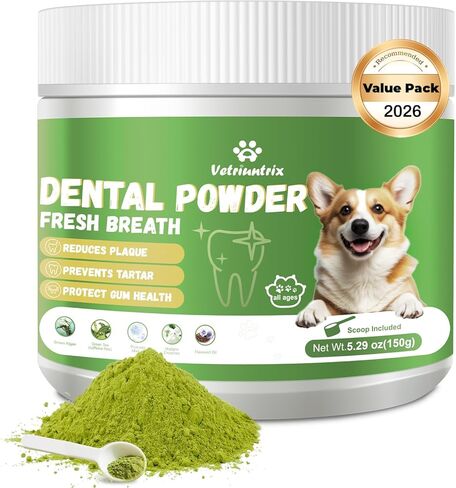 Dog Teeth Cleaning Powder, Dog Dental Powder for Tartar Remove & Plaque Off, Fresh Breath for Dogs with Natural Plant Blend, Enzymes and Probiotics, 150g in Kuwait