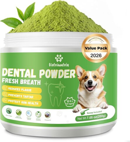 Dog Dental Powder, Dental Powder for Dogs Teeth Cleaning and Breath Fresh, Dog Dental Care with Natural Enzymes, Probiotics, Tartar Remover and Plaque Off - 150g in Kuwait