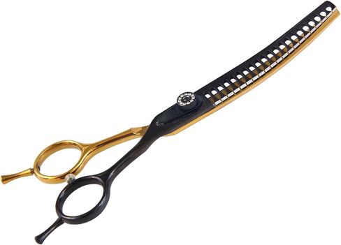 7" Curved Chunker Dog Grooming Scissors, 21 Teeth T-Shape (70% Thinning), Black & Gold Pet Shear, Professional Texturizing Scissors for Dogs, Professional Ergonomic Handle, 6Cr13 Stainless Steel in Kuwait