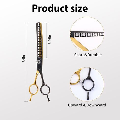 7" Curved Chunker Dog Grooming Scissors, 21 Teeth T-Shape (70% Thinning), Black & Gold Pet Shear, Professional Texturizing Scissors for Dogs, Professional Ergonomic Handle, 6Cr13 Stainless Steel in Kuwait