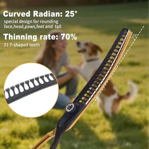 7" Curved Chunker Dog Grooming Scissors, 21 Teeth T-Shape (70% Thinning), Black & Gold Pet Shear, Professional Texturizing Scissors for Dogs, Professional Ergonomic Handle, 6Cr13 Stainless Steel in Kuwait