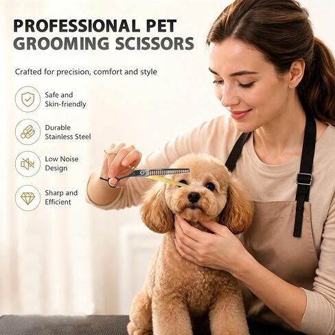 7" Curved Chunker Dog Grooming Scissors, 21 Teeth T-Shape (70% Thinning), Black & Gold Pet Shear, Professional Texturizing Scissors for Dogs, Professional Ergonomic Handle, 6Cr13 Stainless Steel in Kuwait