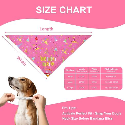 Dog Birthday Girl Bandana for Small Dogs - Reversible Pink Confetti Tie-On Scarf, Happy Birthday Party Outfit Puppy Gift, 9-14" Neck in Saudi Arabia