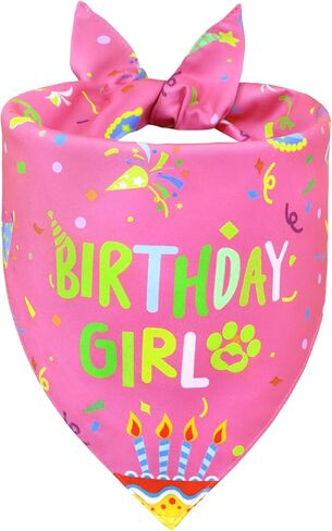 Dog Birthday Girl Bandana for Small Dogs - Reversible Pink Confetti Tie-On Scarf, Happy Birthday Party Outfit Puppy Gift, 9-14" Neck in Saudi Arabia