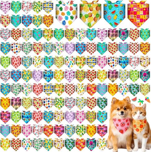 Sanwuta 120 Pcs Dog Bandana Bulk for Groomers Summer Triangle Bandana with Fruit Patterns Soft and Adjustable Holiday Kerchief Scarf for Small Medium Large Dogs Cats Pets Grooming in Kuwait