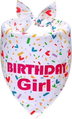 Dog Birthday Girl Bandana for Small Dogs - Reversible Pink Confetti Tie-On Scarf, Happy Birthday Party Outfit Puppy Gift, 9-14" Neck in Saudi Arabia