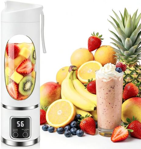 Portable Personal Blender, 500ML Cordless Compact Travel Juicer for Shakes and Smoothies, Small Blenders with Smart time display, Self-cleaning, BPA Free Cup & Lid, 12 blades, USB-C Rechargeable White in Saudi Arabia