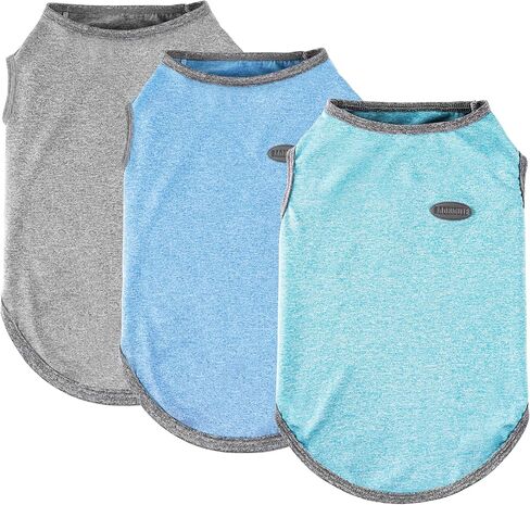 3 Pack Lightweight Sun Protection Dog Shirt Breathable Sleeveless Dog T Shirts Extra Soft Top Tank Dog Clothes for Outdoor Activities (Dark Gray + Sky Blue + Lake Blue, Small) in Kuwait
