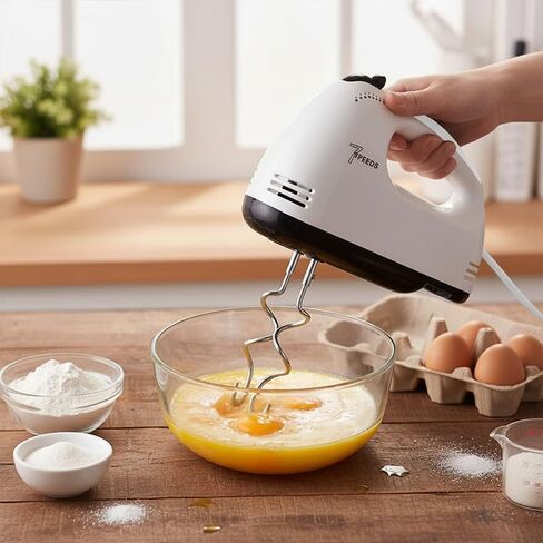 7-Speed Electric Handheld Mixer | 110V Food Blender with 2 Dough Hooks | White Kitchen Mixer for Baking and Eggs in Kuwait