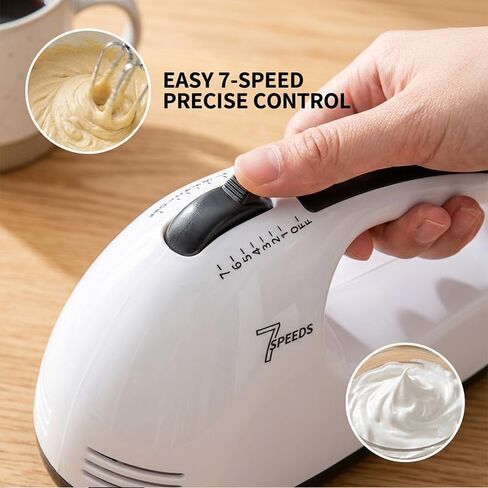 7-Speed Electric Handheld Mixer | 110V Food Blender with 2 Dough Hooks | White Kitchen Mixer for Baking and Eggs in Kuwait