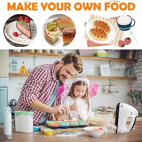 7-Speed Electric Handheld Mixer | 110V Food Blender with 2 Dough Hooks | White Kitchen Mixer for Baking and Eggs in Kuwait
