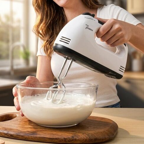 7-Speed Electric Handheld Mixer | 110V Food Blender with 2 Dough Hooks | White Kitchen Mixer for Baking and Eggs in Kuwait