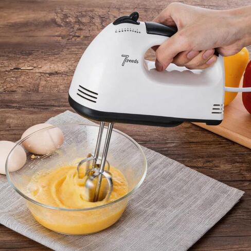7-Speed Electric Handheld Mixer | 110V Food Blender with 2 Dough Hooks | White Kitchen Mixer for Baking and Eggs in Kuwait