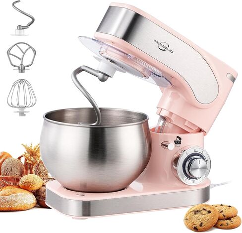 Electric Stand Mixer, 5.3QT Kitchen Mixer, 6+P Speed Tilt-Head Electric Food Mixers with Egg Cream Whisk, Dough Hook, Flat Beater, Bread Dough Mixer for Baking, Pink in Kuwait