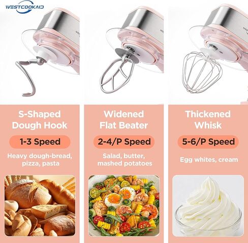 Electric Stand Mixer, 5.3QT Kitchen Mixer, 6+P Speed Tilt-Head Electric Food Mixers with Egg Cream Whisk, Dough Hook, Flat Beater, Bread Dough Mixer for Baking, Pink in Kuwait