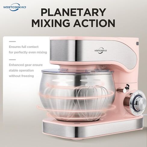 Electric Stand Mixer, 5.3QT Kitchen Mixer, 6+P Speed Tilt-Head Electric Food Mixers with Egg Cream Whisk, Dough Hook, Flat Beater, Bread Dough Mixer for Baking, Pink in Kuwait