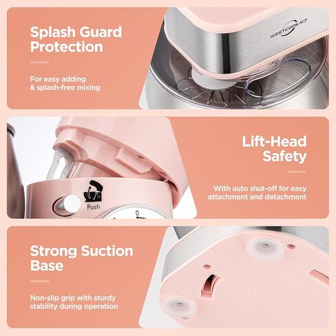 Electric Stand Mixer, 5.3QT Kitchen Mixer, 6+P Speed Tilt-Head Electric Food Mixers with Egg Cream Whisk, Dough Hook, Flat Beater, Bread Dough Mixer for Baking, Pink in Kuwait