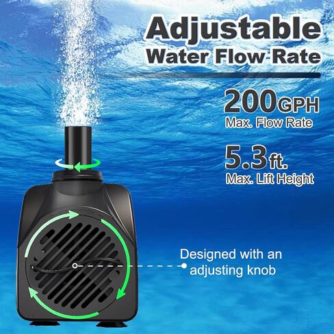 SongLong 200GPH(750L/H) 9.9ft Power Cord Submersible Pump, Water Fountain Pump with 5.3ft Lift for Ponds, Water Fountains, Aquariums & Hydroponics. in Kuwait