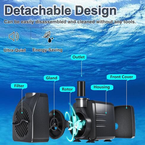 SongLong 200GPH(750L/H) 9.9ft Power Cord Submersible Pump, Water Fountain Pump with 5.3ft Lift for Ponds, Water Fountains, Aquariums & Hydroponics. in Kuwait