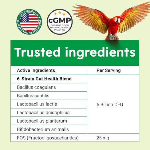 Avian Probiotics for Birds & Parrots – Digestive & Gut Health Support Powder with Prebiotics (FOS), 6-Strain Formula for Parrots & Pet Birds (120 Servings) in Kuwait