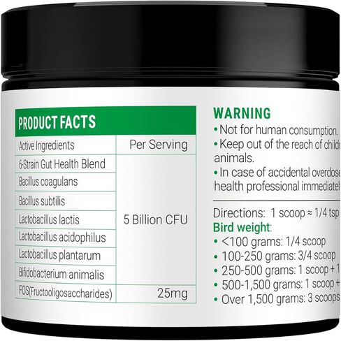 Avian Probiotics for Birds & Parrots – Digestive & Gut Health Support Powder with Prebiotics (FOS), 6-Strain Formula for Parrots & Pet Birds (120 Servings) in Kuwait