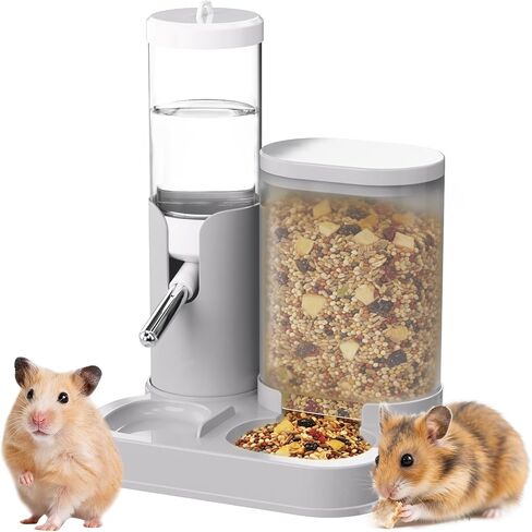 2 in 1 Hamster Water Bottle, Automatic Feeder, No Drip Small Animal Water Dispenser Food Bowl for Syrian Dwarf Hamsters, Gerbils, Mouse, Hedgehog, Hamster Cage Accessories (Gray) in Saudi Arabia